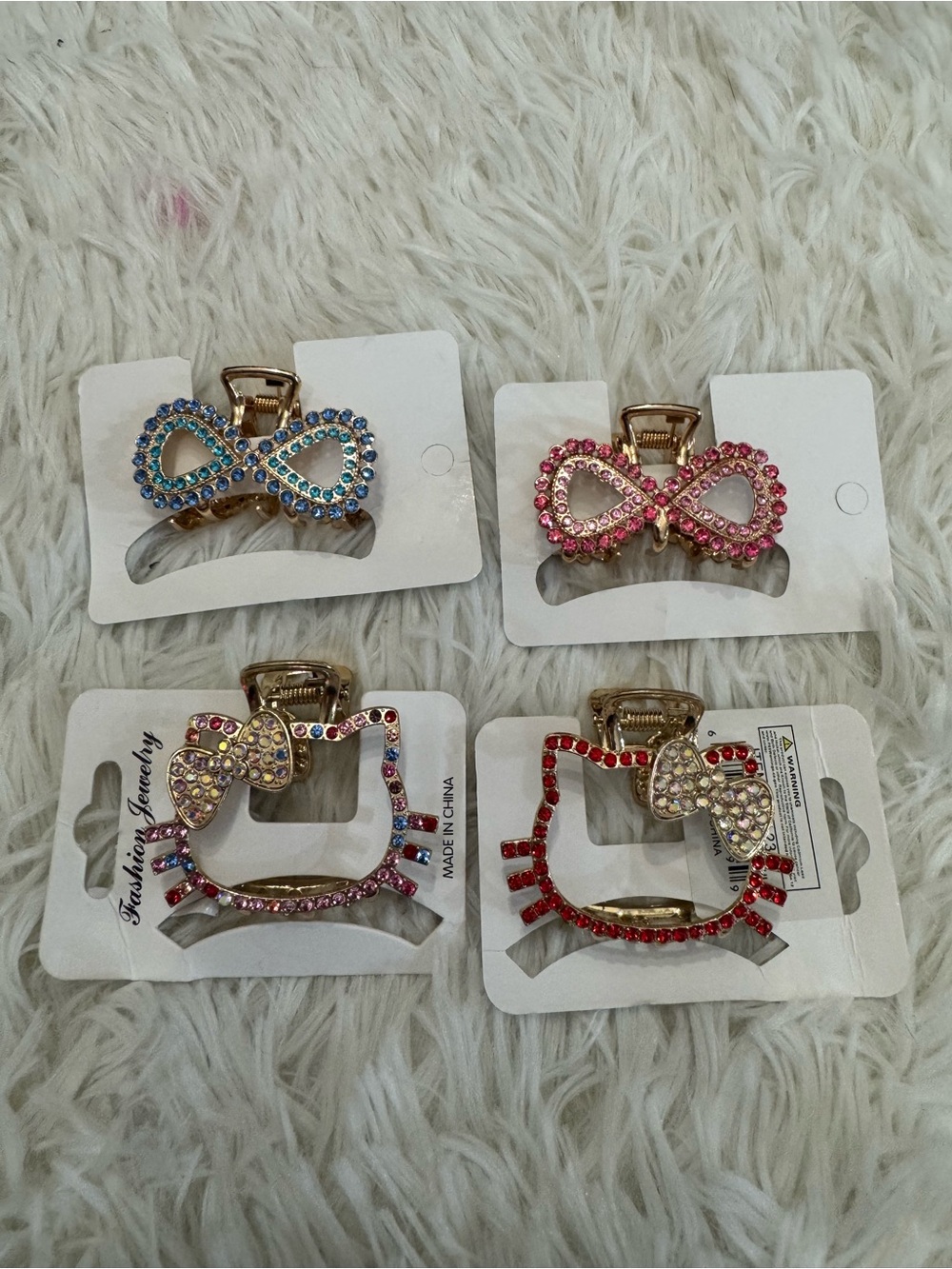 Cute Hello kitty & bows metal Rhinestone Hair Clip claws set of 4